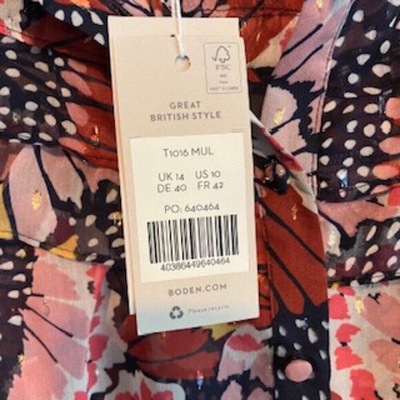 NWT Boden Ruffle neck shirt MUL size 10 - Picture 4 of 11